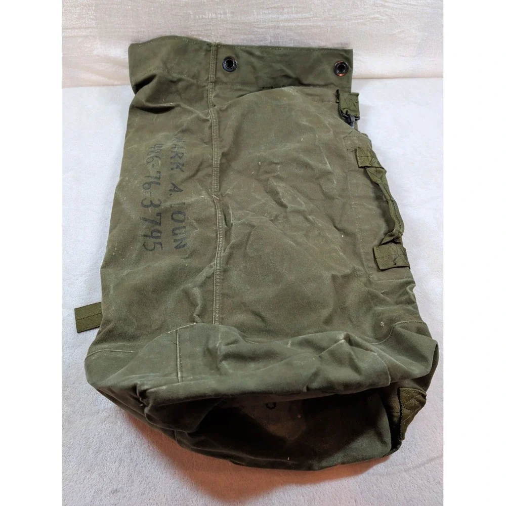 Vintage US Military Olive Drab‎ Canvas Duffle Bag Backpack Sea Bag Stenciled